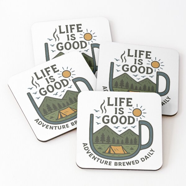 Item preview, Life is Good - Adventure Brewed Daily designed and sold by Broken Minimalister.