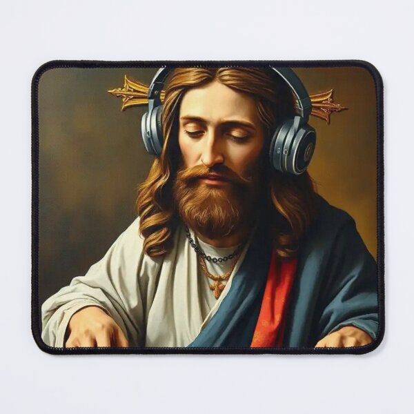 Item preview, Jesus DJing . Oil painting of Jesus as a DJ designed and sold by Obinne.