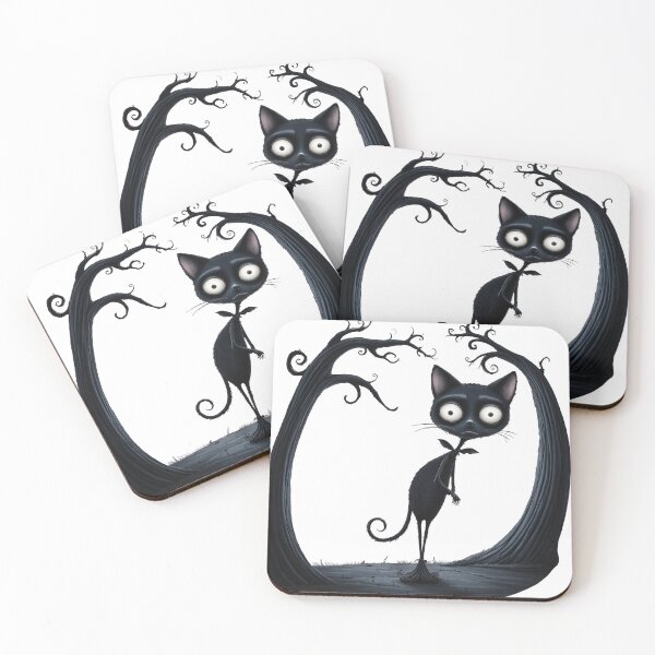 Item preview, Spooky Cat in Tim Burton Style, Halloween Decor, Quirky Home Accents, Fun Wall Art, Unique Gift Idea designed and sold by FPortraits.