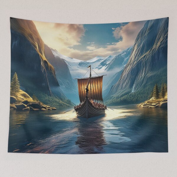Item preview, Viking Longboat Sailing Up a Fjord designed and sold by Kathy Weaver.