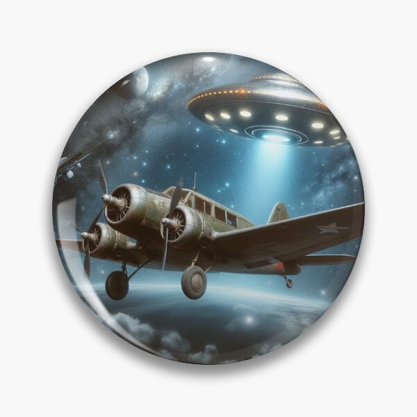 Artikelvorschau, Eine Begegnung zwischen einem alten Flugzeug und einem UFO im Weltraum entworfen und verkauft von Dogandesighn.