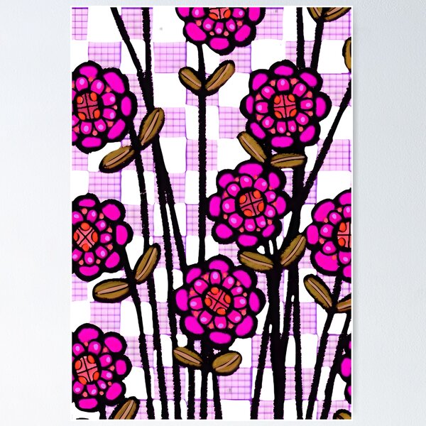 Vista previa del artículo con la obra «Flores de tablero de ajedrez de color rosa intenso», diseñado y vendido por bekki smith.