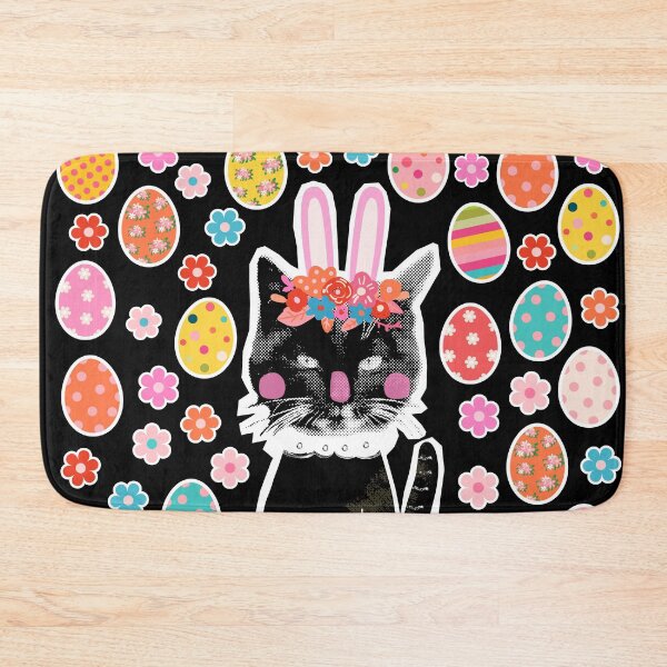 Item preview, Funny Black Cat with Bunny Ears and Easter Eggs and Flowers designed and sold by Pravokrugulnik.
