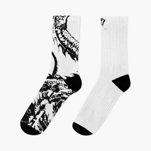 Item preview, A dragon in a valley drawn in raw black ink with dirty brush marks and a dripping water texture designed and sold by zephstudoartist.