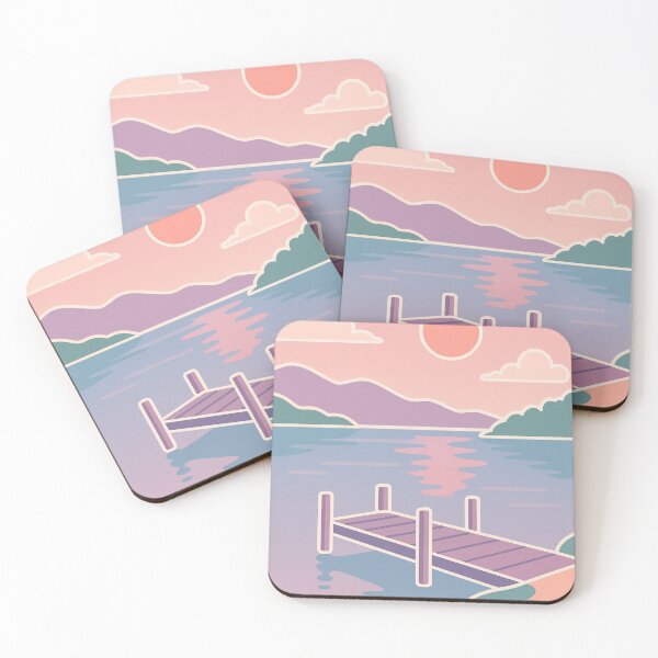 Item preview, Pastel Dreamscape Aesthetic Ethereal Sunset Lake Dock Print – Serene Relaxing Landscape Minimalist Peachy and Lavender Art designed and sold by Bored Duck.