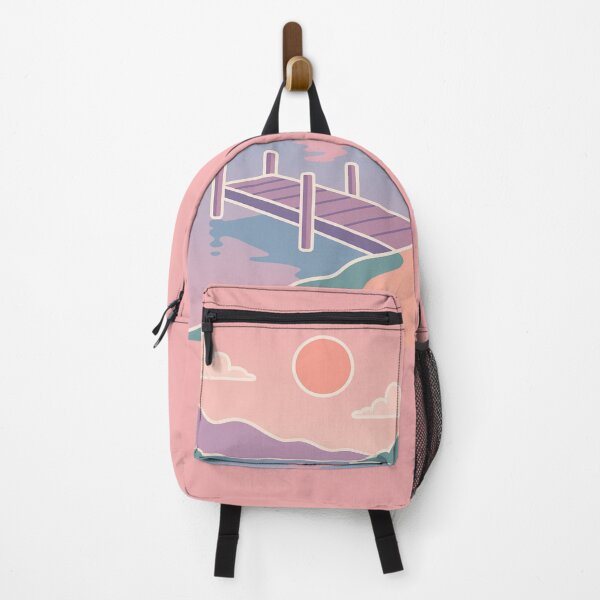 Item preview, Pastel Dreamscape Aesthetic Ethereal Sunset Lake Dock Print – Serene Relaxing Landscape Minimalist Peachy and Lavender Art designed and sold by Bored Duck.