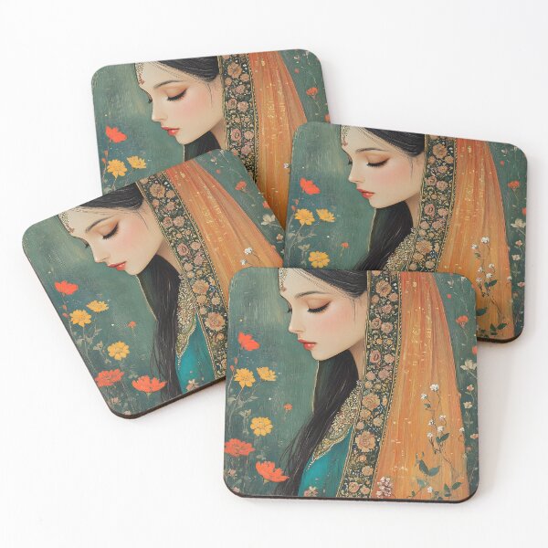 Item preview, Elegant woman in traditional attire with flowers, serene. designed and sold by Artessie.