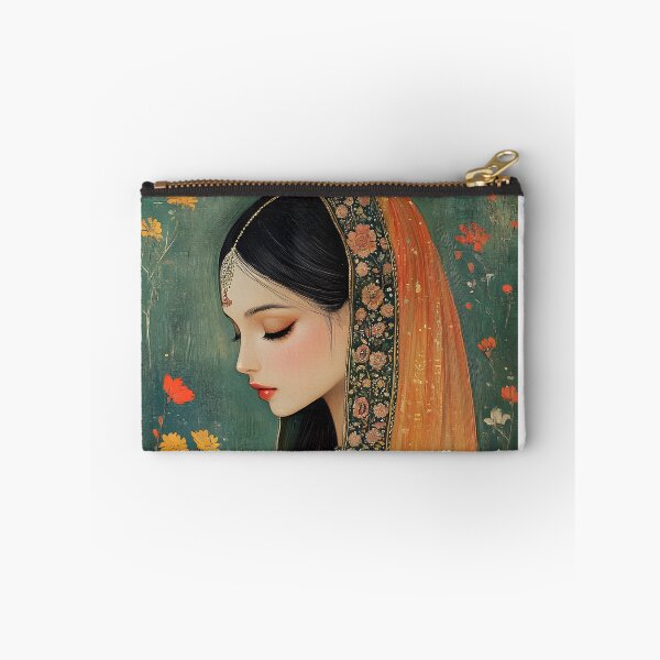 Item preview, Elegant woman in traditional attire with flowers, serene. designed and sold by Artessie.