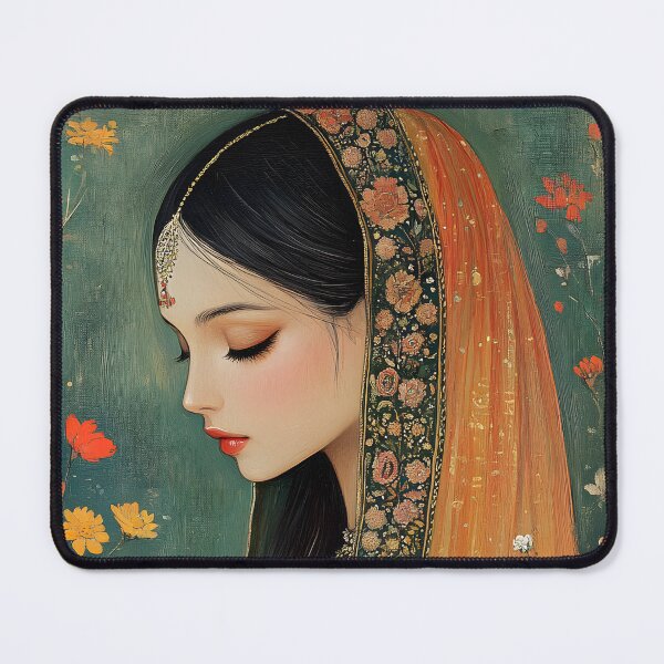 Item preview, Elegant woman in traditional attire with flowers, serene. designed and sold by Artessie.