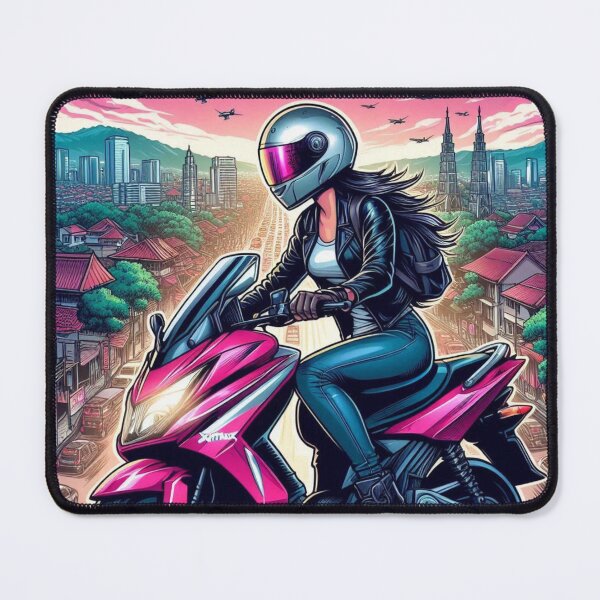 Item preview, Female Motorcyclist Taking a Break in Bogor, Indonesia – Ideal Design for Touring, Urban Exploration, and Travel Lovers designed and sold by knalpot-design.