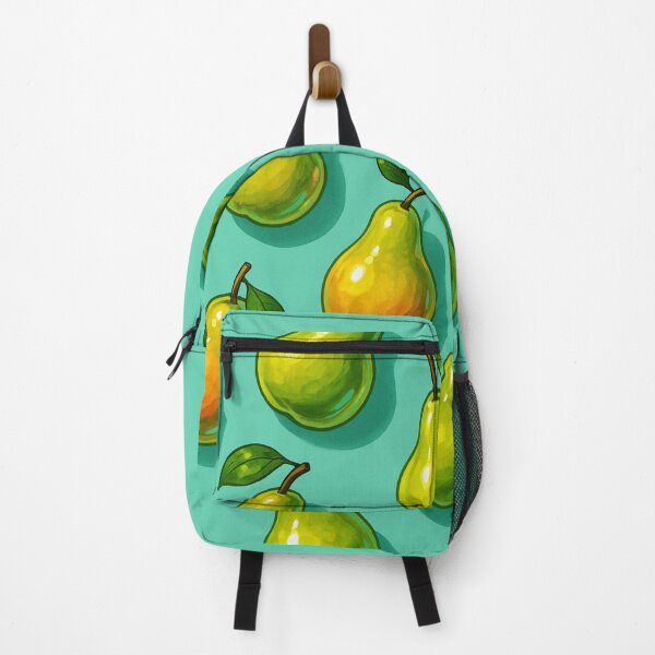 Item preview, Pear Pattern Fruitcore Print – Aesthetic Kawaii Green Pears on Teal Background Retro Fruit Art designed and sold by Bored Duck.