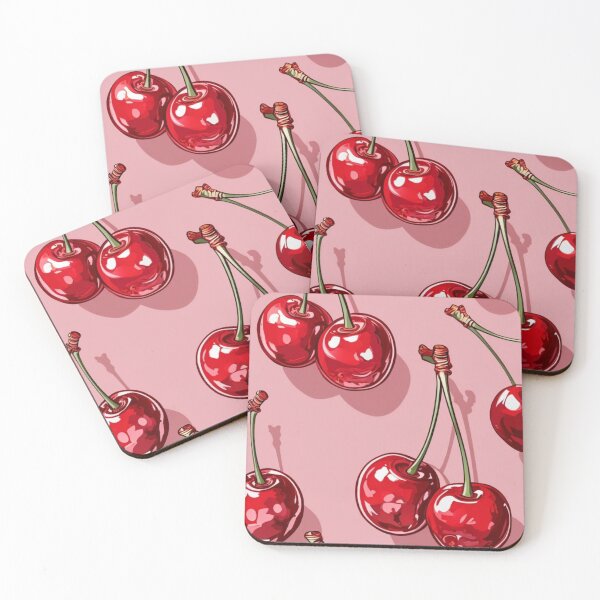 Item preview, Cute Cherry Pattern Print – Bold Red Cherries on Pink Background Retro softcore Fruit  coquetteY2K Art designed and sold by Bored Duck.