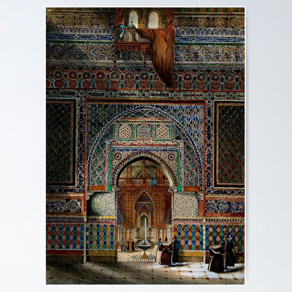 Item preview, Alcázar Palace, Seville the Salón de Embajadores (Hall of the Ambassadors), Spain palace mosaic interior still life portrait watercolor attributed to E.S. designed and sold by Jéanpaul  Ferro.