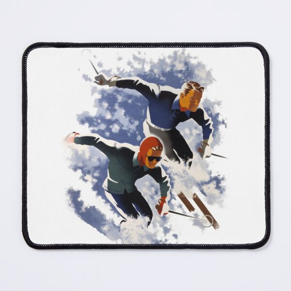 Item preview, Vintage Ski illustration. Skiing man and woman. designed and sold by Shoot-The-Moon.