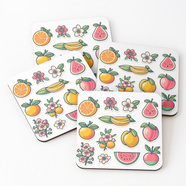 Item preview, Kawaii Summer Fruit and Flower Art – Peach, Banana, Watermelon designed and sold by Bored Duck.