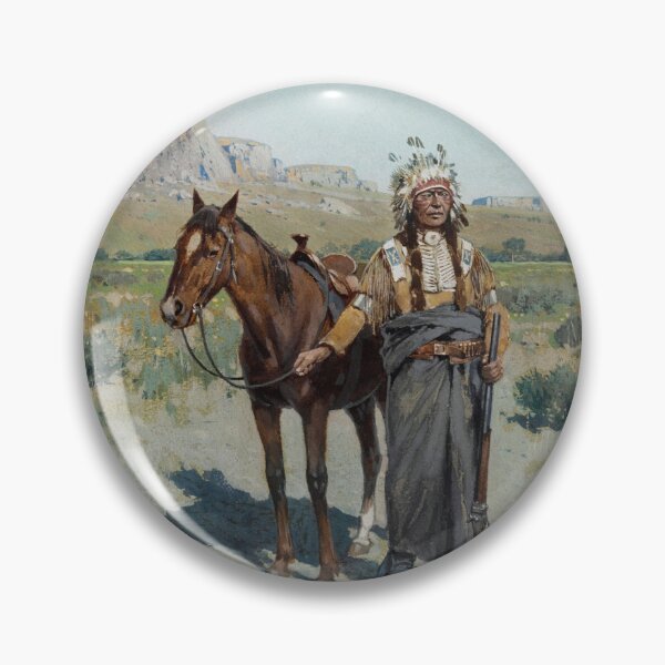 Item preview, Indian Chief With Gun - Vintage American Western Print designed and sold by VintageSpaceArt.