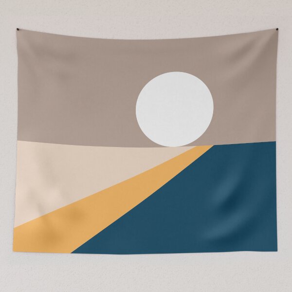 Item preview, Geometric Shapes Sunrise Sunset Abstract 1 in Tan Mustard Navy Blue designed and sold by nineFlorals.