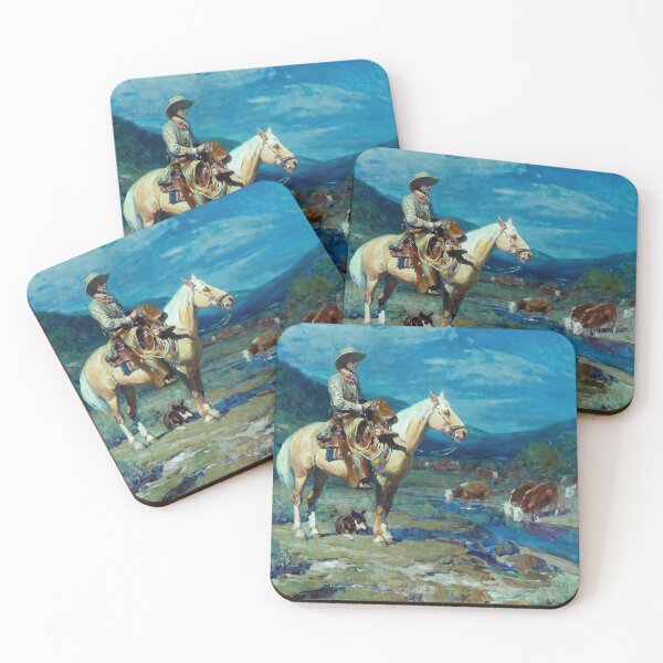 Item preview, Cowboy Herding Cattle - Vintage American Western Print designed and sold by VintageSpaceArt.