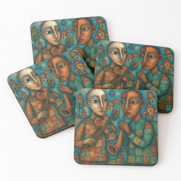 Item preview, Musicians - abstract painting in the style of naive art designed and sold by BoBiloArt.