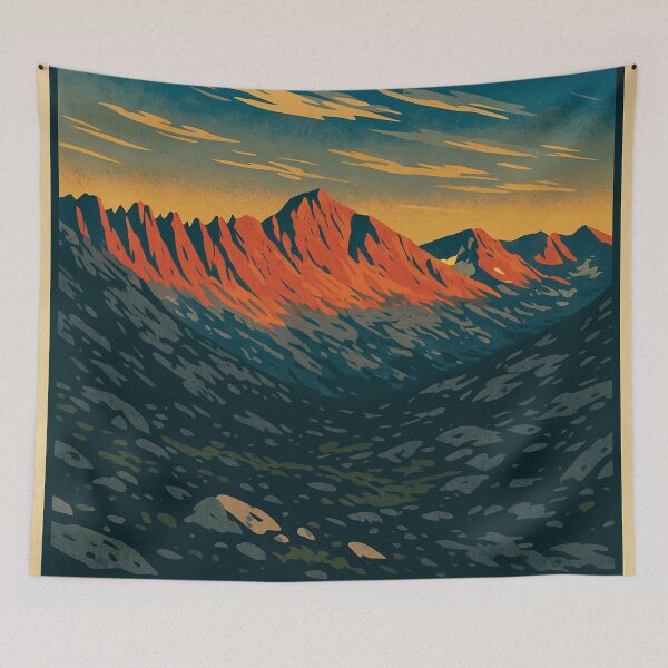 Item preview, Sunset on the Sawtooth Ridge Vintage Poster designed and sold by ~ Roodpart ~ Owen White.