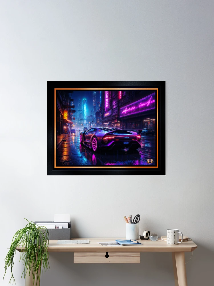 Futuristic Sports Car In A Rainy Cyberpunk Cityscape AI Concept Art by Xzendor7 | Captivating Visual Concept 2 Futuristic Sports Car In A Rainy Cyberpunk Cityscape Striking AI Concept Art by Xzendor7 Wall Decor Poster Art Print