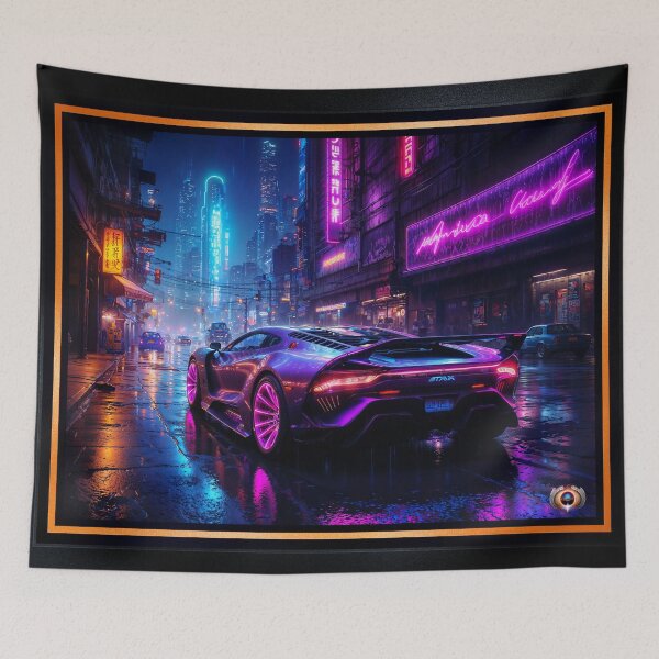 Item preview, Futuristic Sports Car In A Rainy Cyberpunk Cityscape Striking AI Concept Art by Xzendor7 designed and sold by Xzendor7 Digital Art Creations.