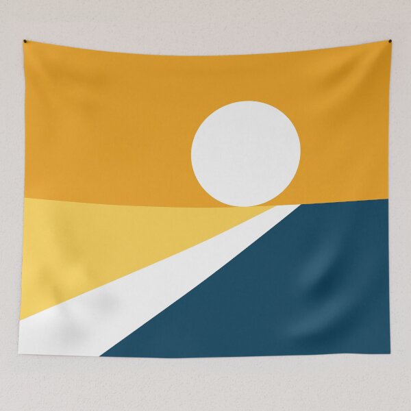 Item preview, Geometric Shapes Sunrise Sunset Abstract 2 in Mustard Navy Blue designed and sold by nineFlorals.
