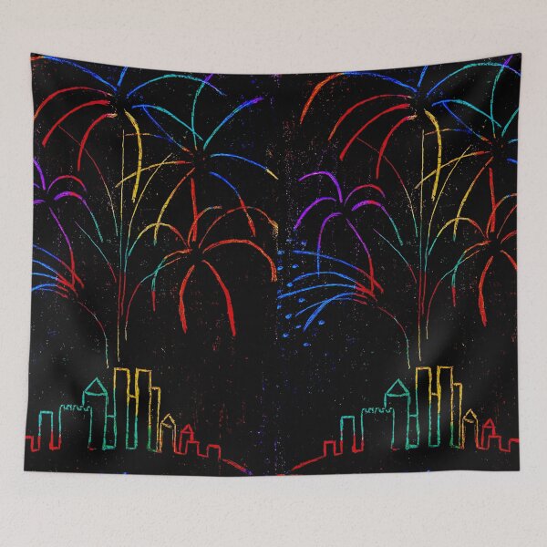 Item preview, Fireworks over the city – scratch picture with wax crayons designed and sold by Vision Illustrated.
