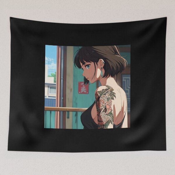 Item preview, Japanese manga girl, retro with 80s tattoos. designed and sold by EpicMerchRealm.