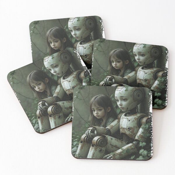 Item preview, A melancholic young girl sitting beside a forlorn robot designed and sold by ArtisticPen-art.