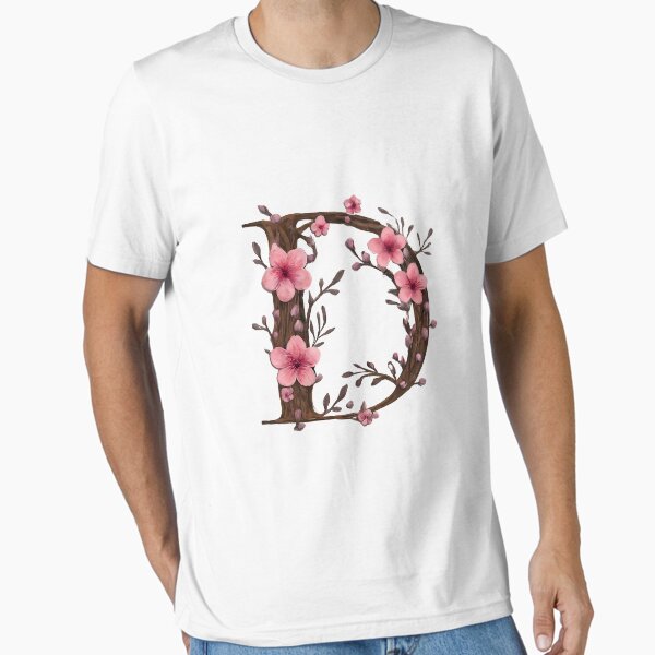 Aperçu de l'œuvre Lettre D élégante et florale avec des fleurs de cerisier roses – Parfait pour la décoration intérieure et les cadeaux personnalisés créée et vendue par Psycho-Crazy.