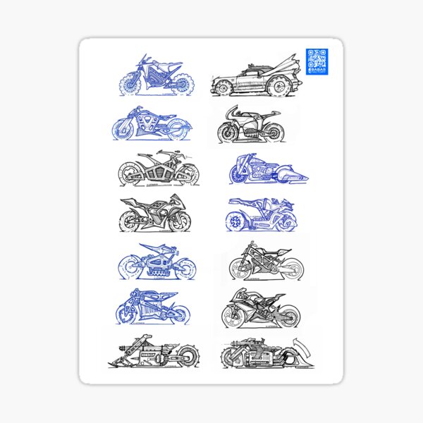 Vista previa del artículo con la obra «Bocetos a mano de motocicletas», diseñado y vendido por BabasFactory.