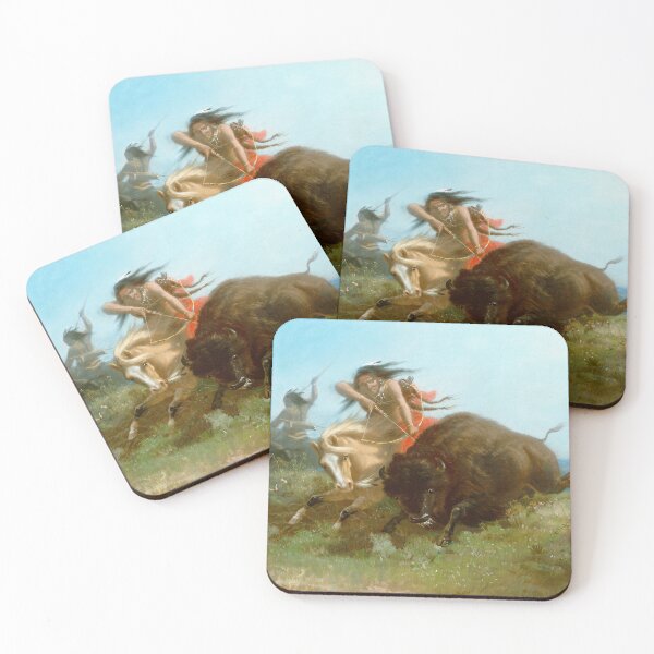 Item preview, Indian Warriors Hunting Bison - Vintage American Western Print designed and sold by VintageSpaceArt.