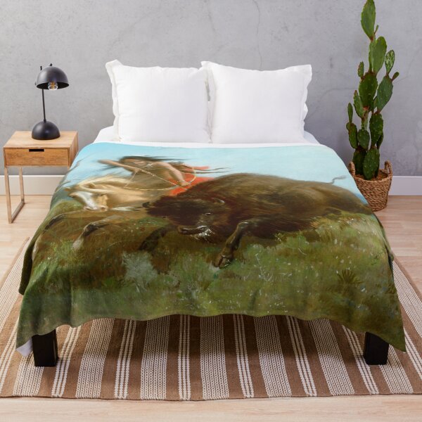 Item preview, Indian Warriors Hunting Bison - Vintage American Western Print designed and sold by VintageSpaceArt.