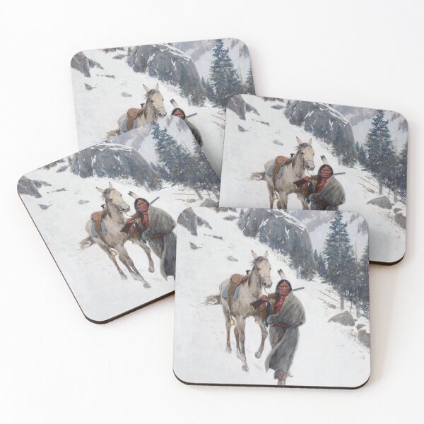 Item preview, Indian Warrior In Snow - Vintage American Wester Print designed and sold by VintageSpaceArt.