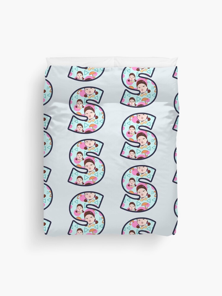 Thumbnail 1 of 2, Duvet Cover, S initial - S letter - Squid game doll pattern designed and sold by marlenaki.