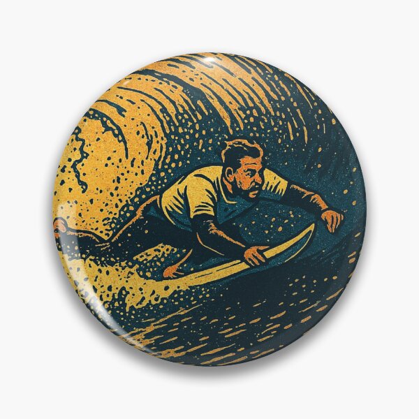 Item preview, Surfing comic book art picture on tshirts, pin button, hats, phone case and tote pillows designed and sold by markthespark.