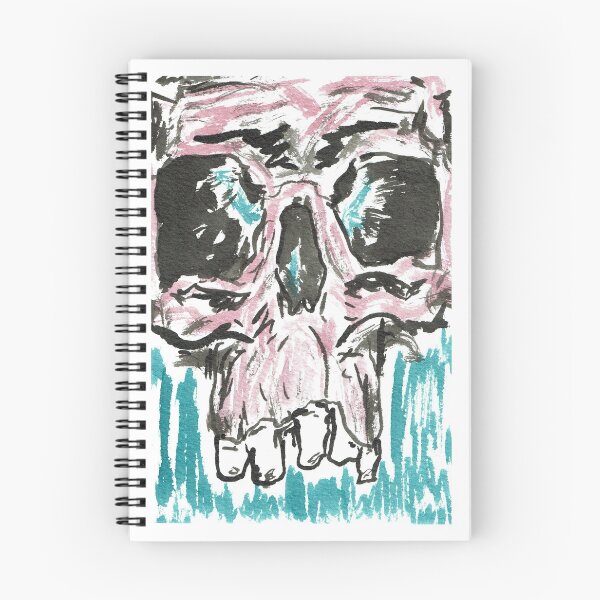 Item preview, 4x6 black and white ink skull on watercolor postcard designed and sold by mwesselcreative.