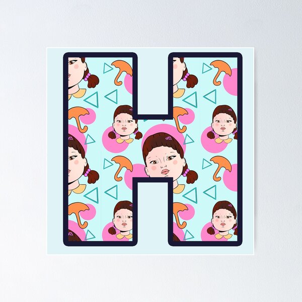 Item preview, H initial, letter H, squid game doll, red light green light, squid game art designed and sold by marlenaki.