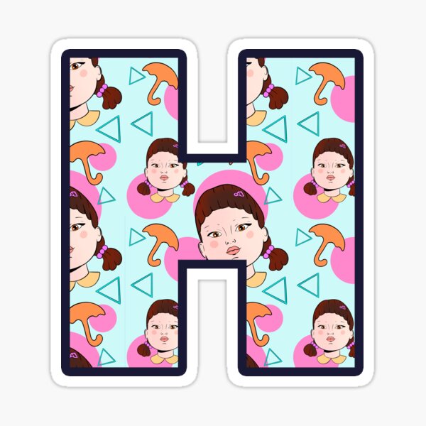 Item preview, H initial, letter H, squid game doll, red light green light, squid game art designed and sold by marlenaki.