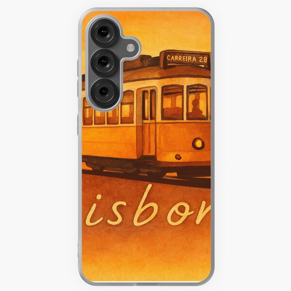 Pegatina del tranvía de Lisboa – Edición Sunset en Chiado, Portugal Funda blanda para Samsung Galaxy