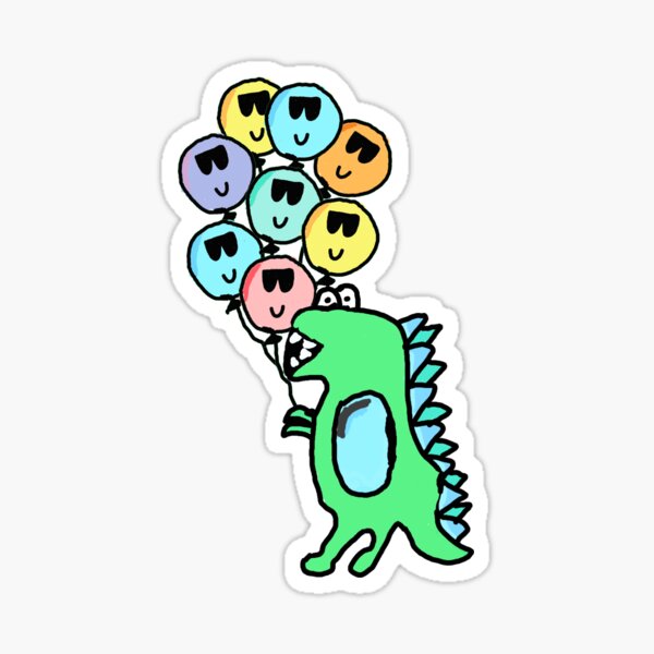 Item preview, Party Dinosaur holding Multicoloured Cool Balloons designed and sold by Mellyepiccomics.