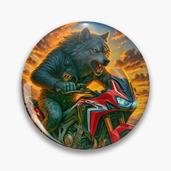 Item preview, Dire Wolf on Fire-Trail Africa Twin – FTX MC Biker Beast Art designed and sold by Fresh-Threads-X.