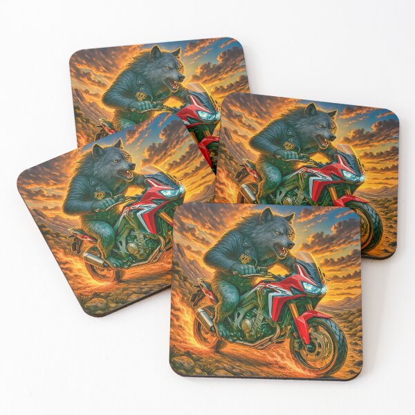 Item preview, Dire Wolf on Fire-Trail Africa Twin – FTX MC Biker Beast Art designed and sold by Fresh-Threads-X.
