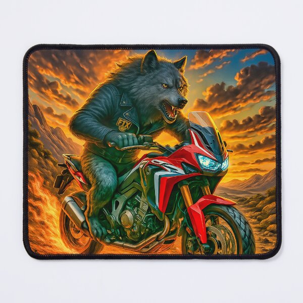 Item preview, Dire Wolf on Fire-Trail Africa Twin – FTX MC Biker Beast Art designed and sold by Fresh-Threads-X.