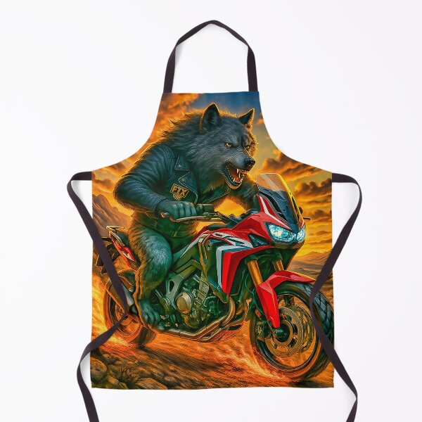 Item preview, Dire Wolf on Fire-Trail Africa Twin – FTX MC Biker Beast Art designed and sold by Fresh-Threads-X.