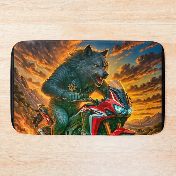 Item preview, Dire Wolf on Fire-Trail Africa Twin – FTX MC Biker Beast Art designed and sold by Fresh-Threads-X.