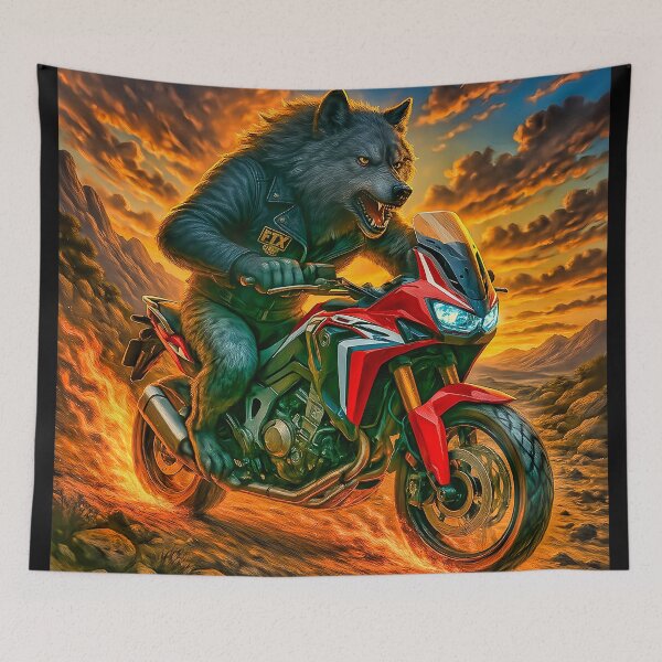 Item preview, Dire Wolf on Fire-Trail Africa Twin – FTX MC Biker Beast Art designed and sold by Fresh-Threads-X.
