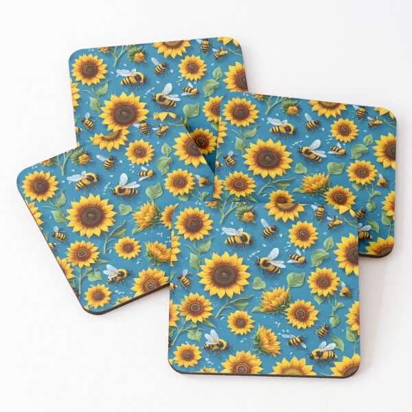Item preview, Sunflower flowers and bees designed and sold by PrintLabStudio.