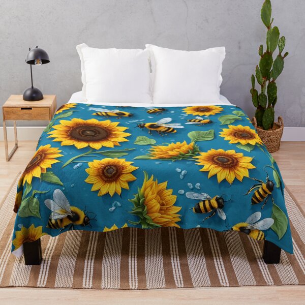 Item preview, Sunflower flowers and bees designed and sold by PrintLabStudio.